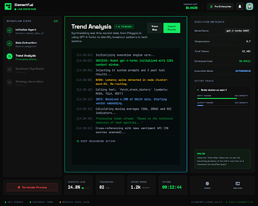 Element1 Conductor — live execution with real-time logs