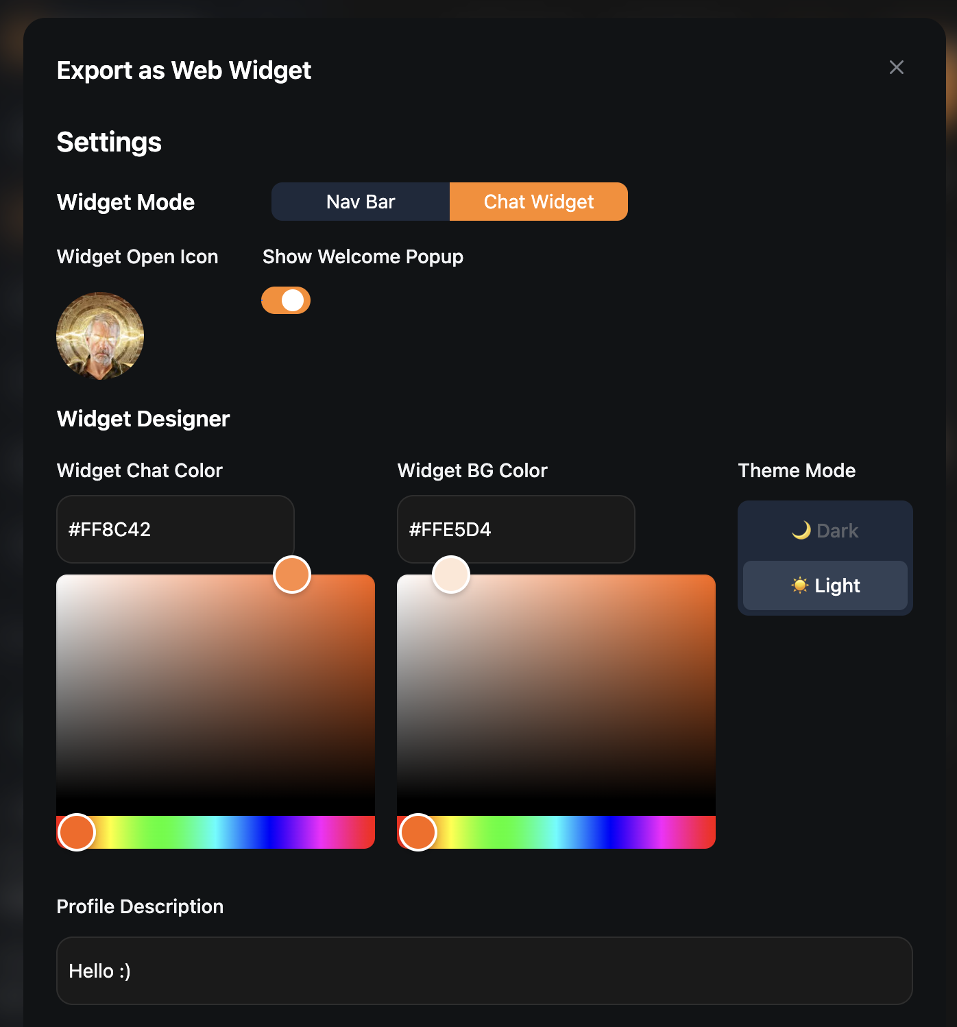 Element1 Widget Designer — customizable chat widget export